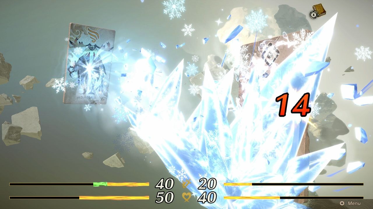 Cards clash, with an ice effect splitting the screen between them.
