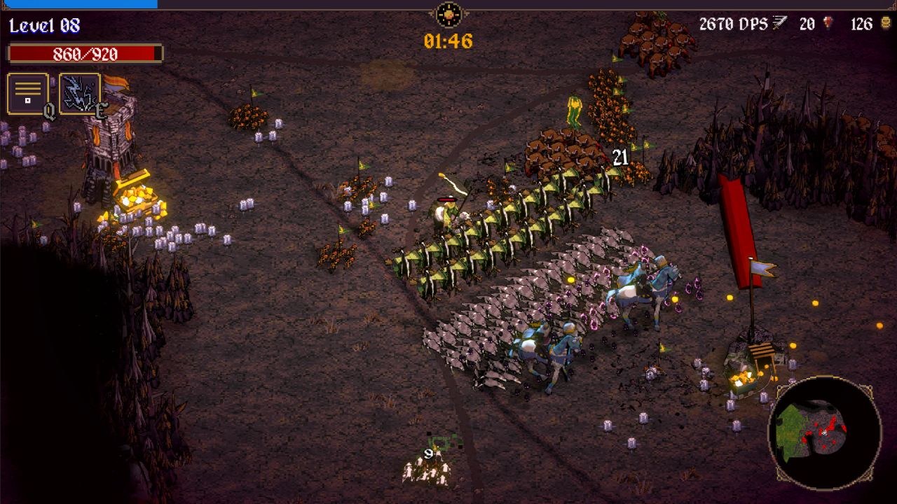 Two armies clash in a barren wasteland. Their leaders are on horseback, on opposite ends of the skirmish.