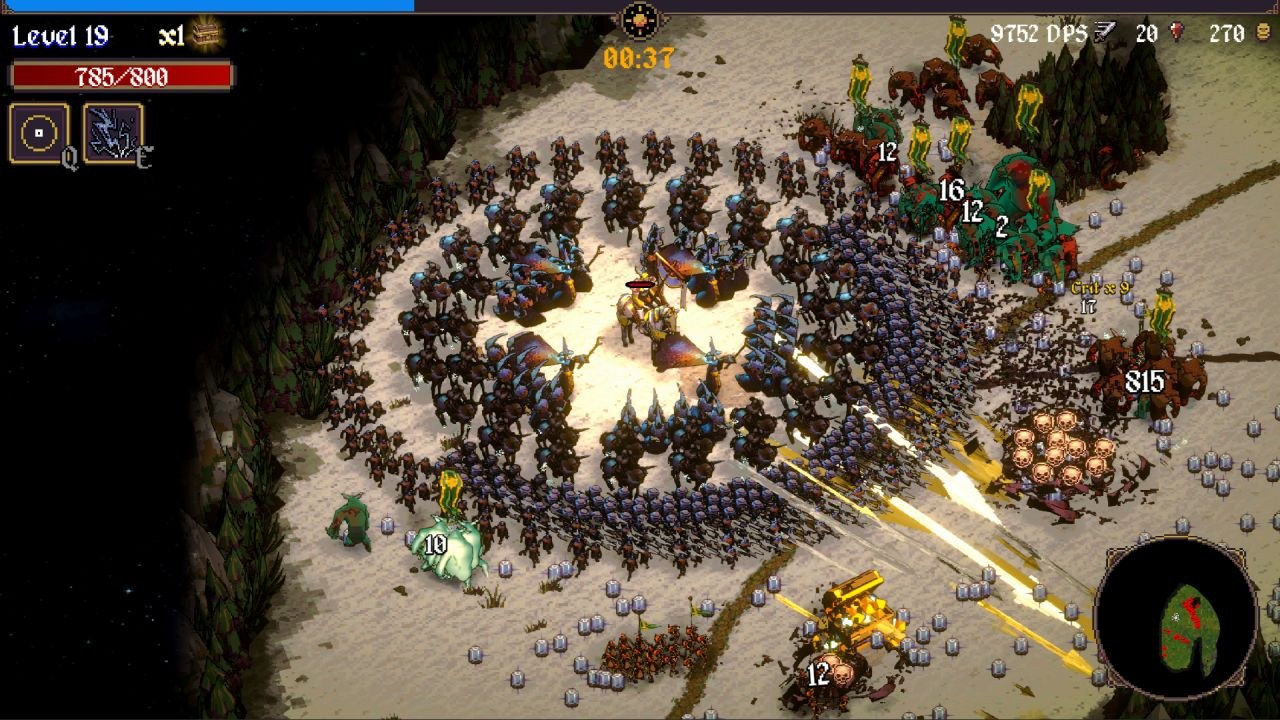 Riders on horseback are situated at the center of a ring of soldiers, facing off against approaching enemies on a prairie.