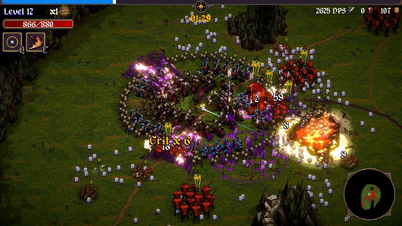 On a grassy plain, a bunch of enemies clash. It's kind of difficult to make out who is aligned and who is the opposition.