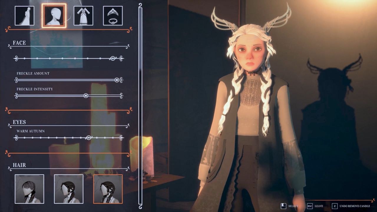 Reka stands to the right of some sliders that allow the player to adjust her appearance in the character editor.