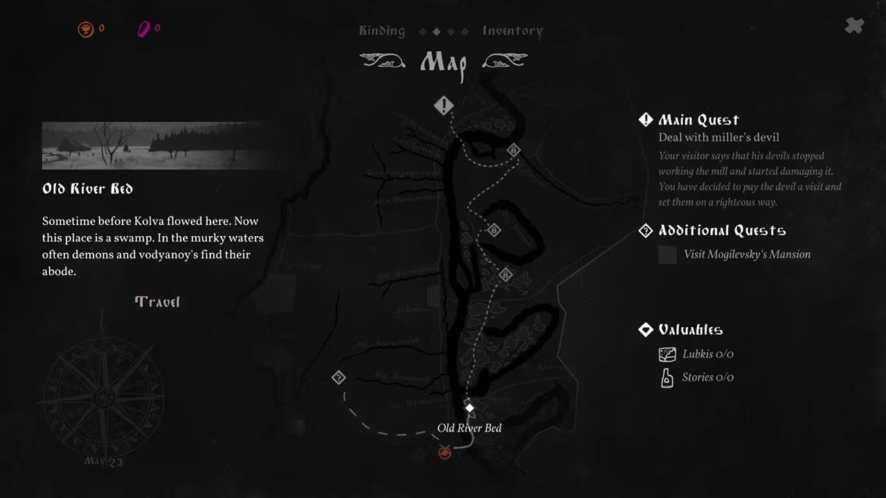 A map shows a route the heroes might travel along the Old River Bed.
