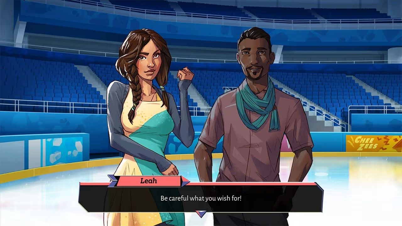 A woman named Leah stands next to an unnamed guy in a red shirt. Leah warns the viewer to be careful what they wish for.