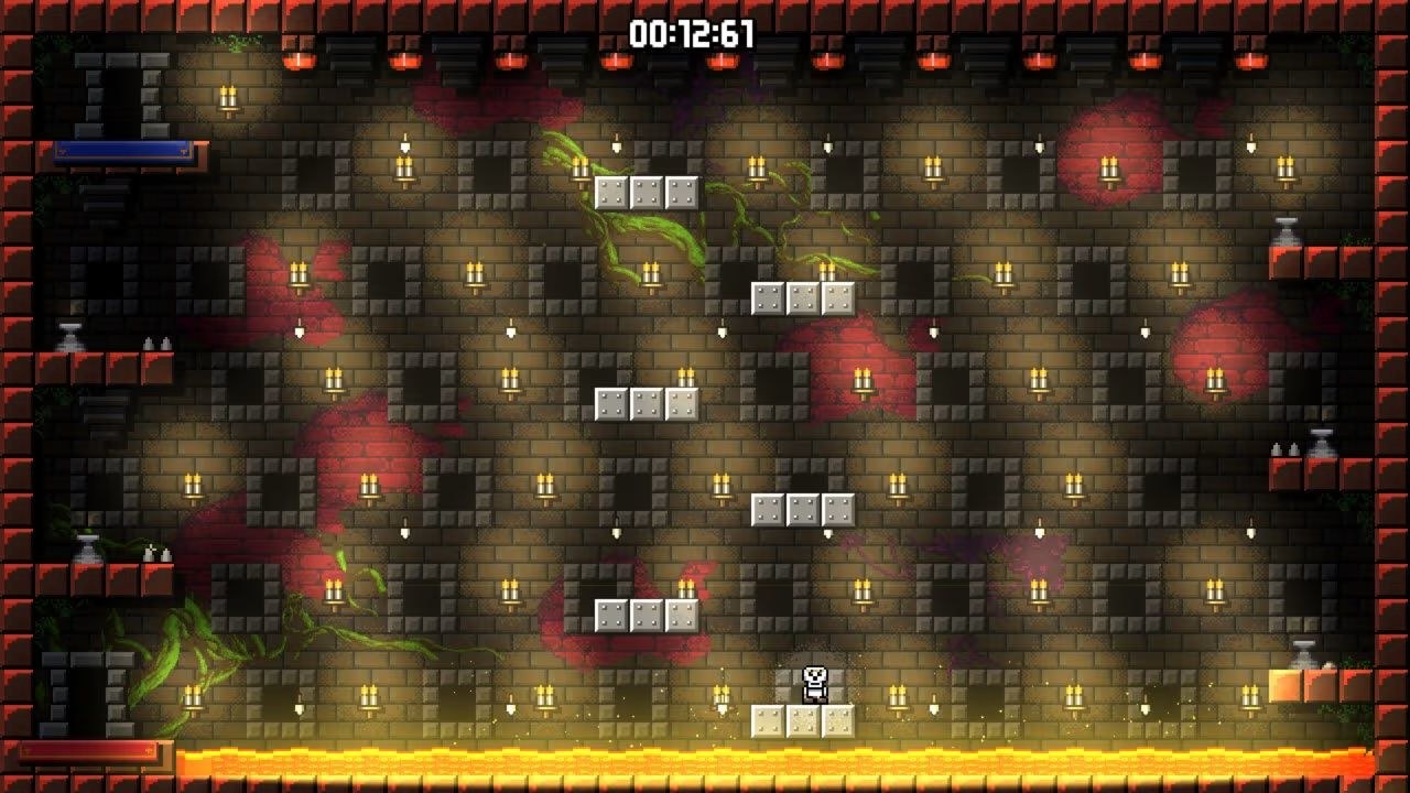 Several metal platforms rest near the center of the room, with a lake of lava beneath them.