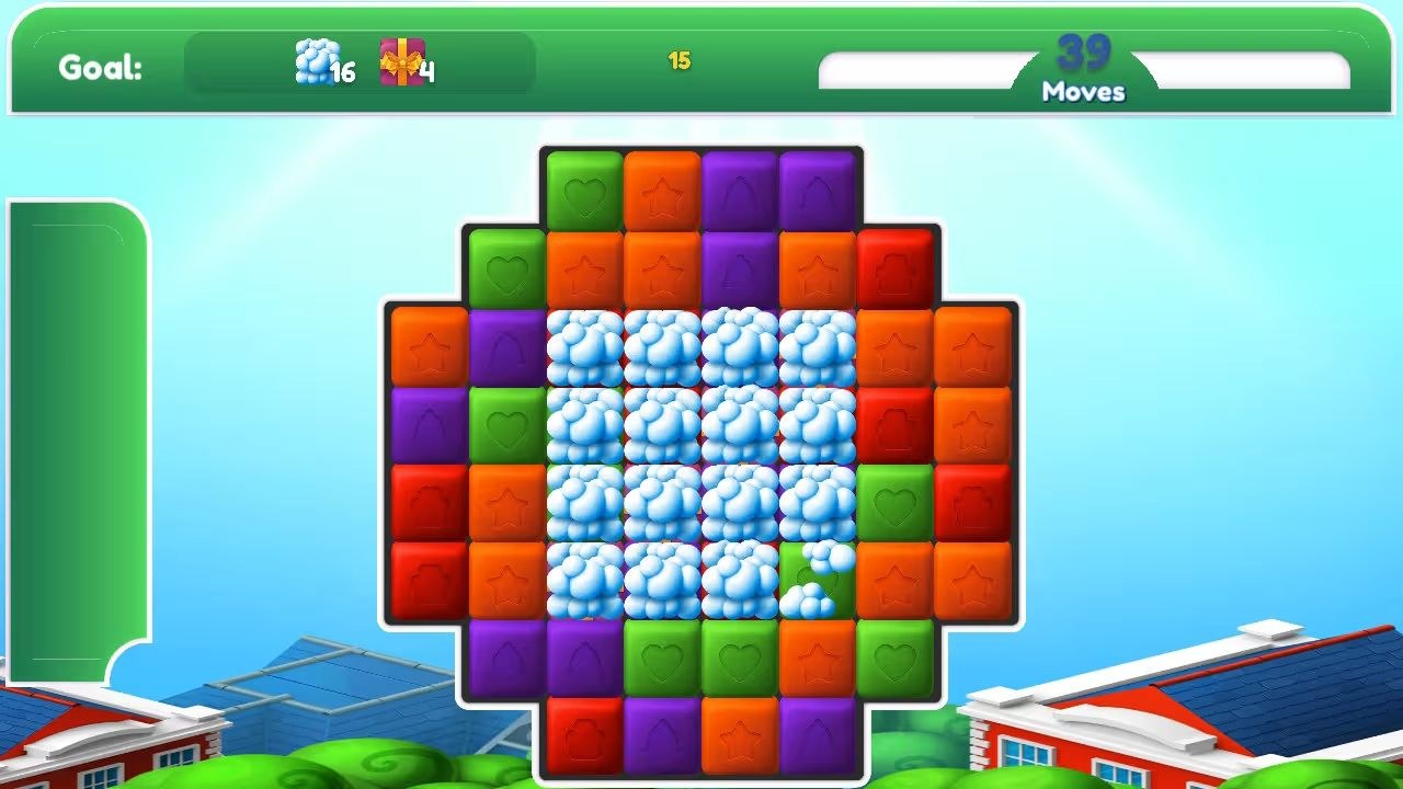 A single panel features a variety of blocks, with some of them at the center obscured by snow sculptures(?).