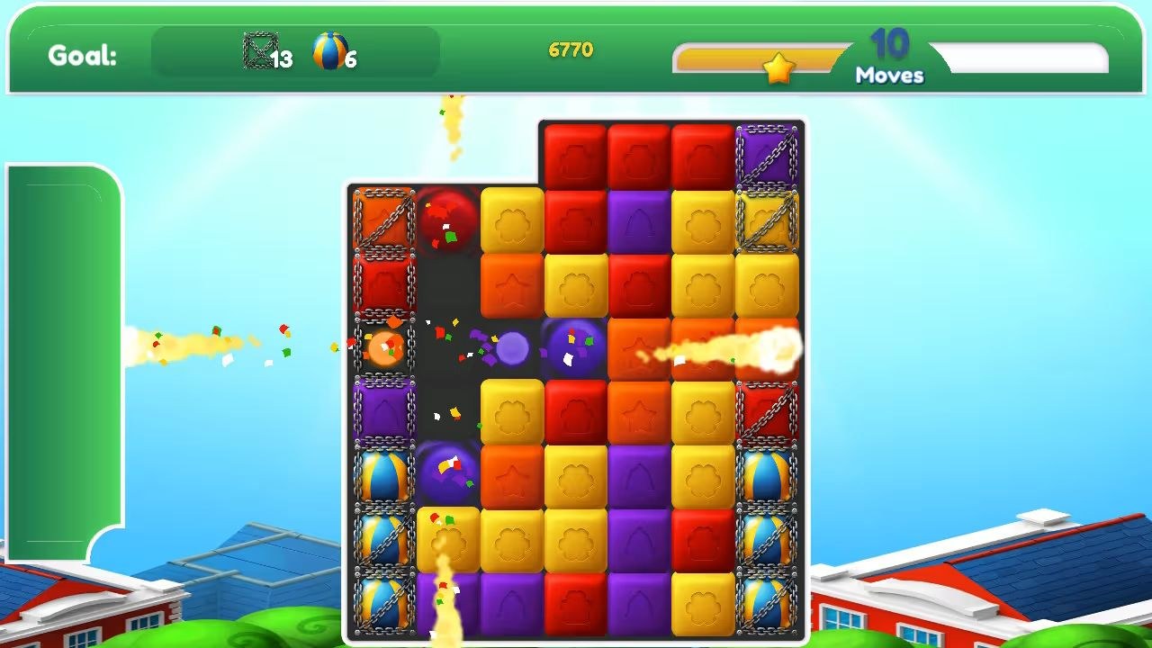 A powerup has been activated, and rows are clearing in a cross formation, vertically and horizontally.