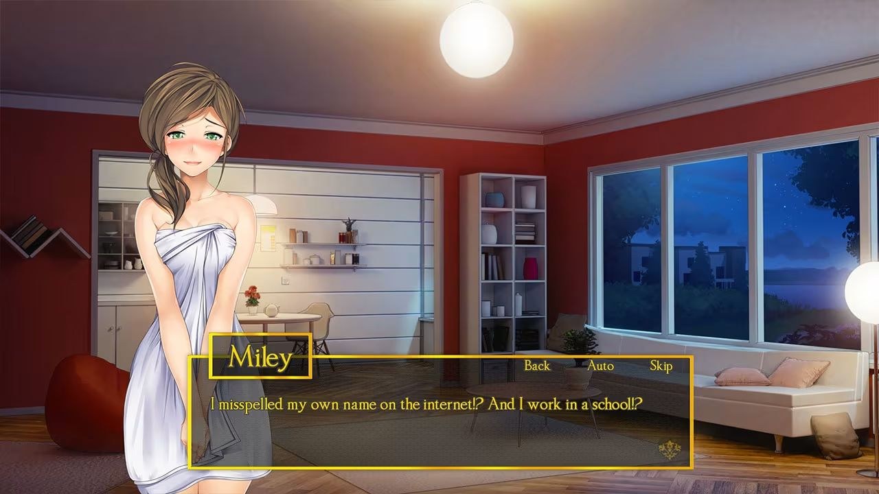 Wrapped in only a towel, Miley is horrified to discover that she misspelled her name online, despite working at a school.