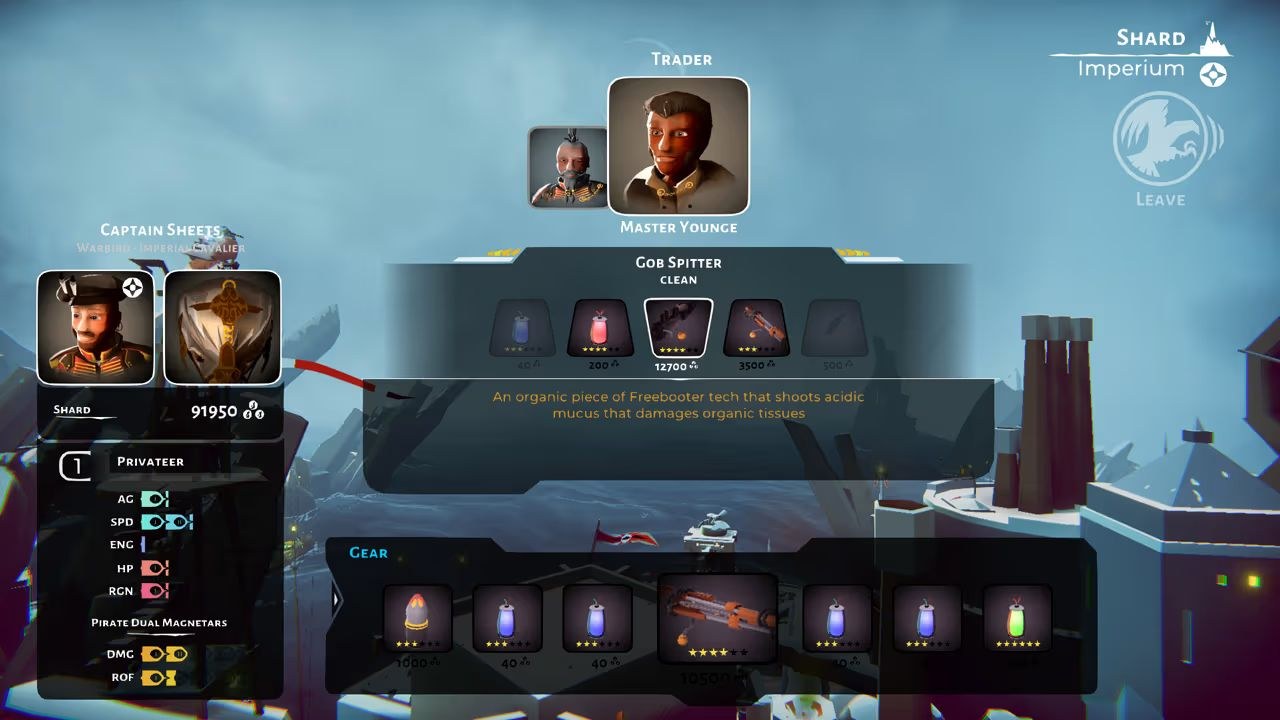 A screen where potential ship upgrades are offered by a merchant trader.