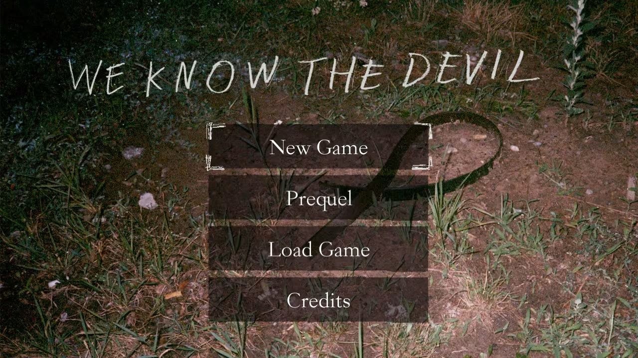 A title screen depicting a belt lying in a patch of dirt with weeds, with four options: New Game, Prequel, Load Game, and Credits.