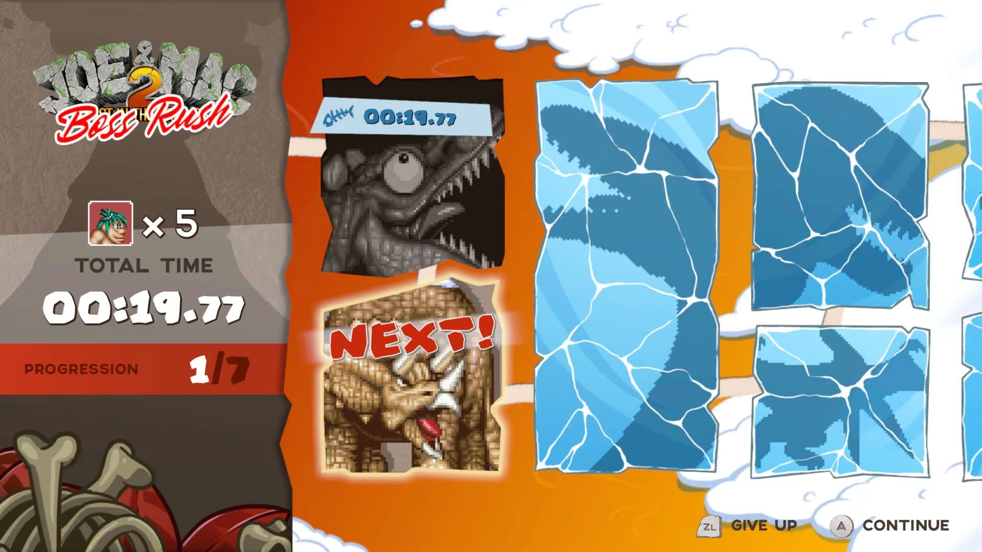 An image shows Joe & Mac 2 Boss Rush, with one enemy out of 7 apparently already defeated and the next one on the way.