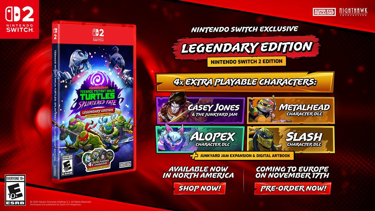 Shows the physical edition cartridge with a list of features including four extra playable characters.