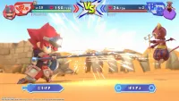 In battle, the fighter character strikes a blow against a floating enemy holding a pitchfork.
