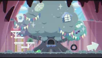 The goo oozes to the right, toward a tree with a platform and a hole that seems to lead inside its trunk.