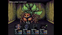 In a turn-based battle in a first-person view, Hellen swings at a hideous monster comprised largely of stick-like limbs and oversized leaves with a tomato-like head.