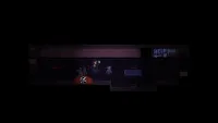 The heroes wander a long corridor, with "Help you" painted in blue on the wall, near a dark doorframe.